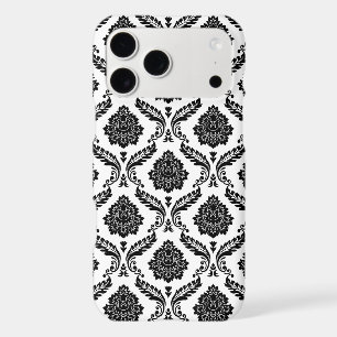 Rococo Damask Pattern Black on White
