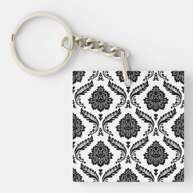 Rococo Damask Pattern Black on White (Devant)