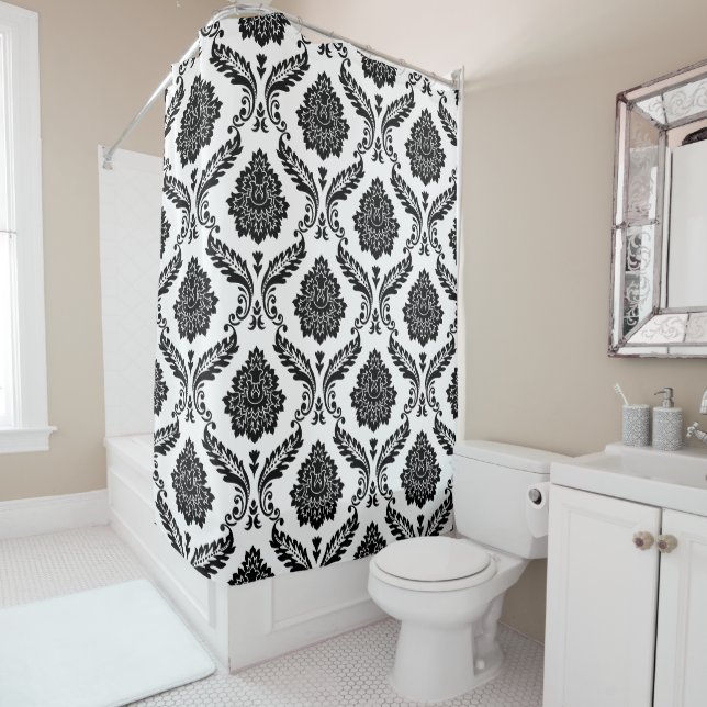 Rococo Damask Pattern Black on White (In Situ)