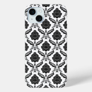Rococo Damask Pattern Black on White iPhone 15 Mini Case
