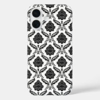 Rococo Damask Pattern Black on White