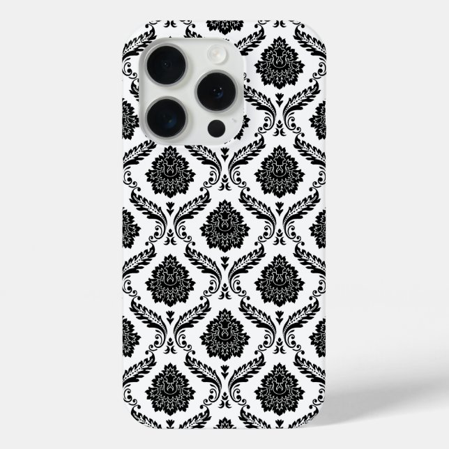 Rococo Damask Pattern Black on White Case-Mate iPhone Case (Back)