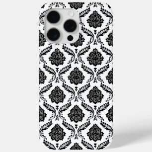 Rococo Damask Pattern Black on White iPhone 15 Pro Max Case