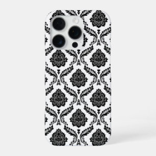 Rococo Damask Pattern Black on White iPhone 16 Pro Case