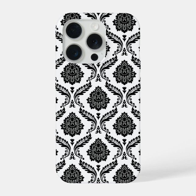 Rococo Damask Pattern Black on White iPhone Case (Back)