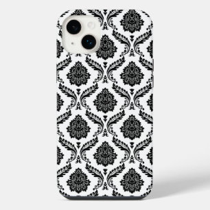 Rococo Damask Pattern Black on White iPhone 14 Plus Case