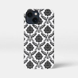 Rococo Damask Pattern Black on White iPhone 13 Mini Case
