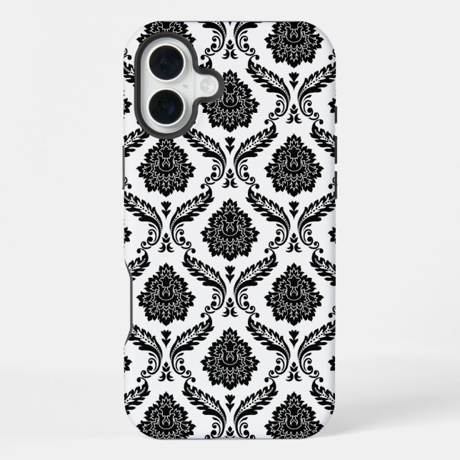 Rococo Damask Pattern Black on White iPhone Case (Back)