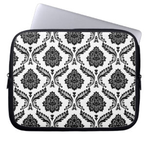 Rococo Damask Pattern Black on White Laptop Sleeve
