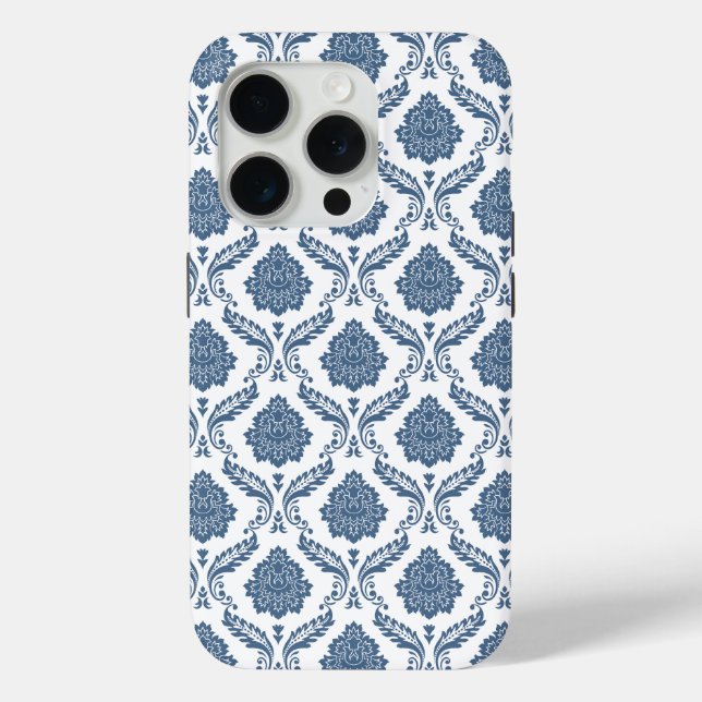Rococo Damask Pattern Blue on White Case-Mate iPhone Case (Back)