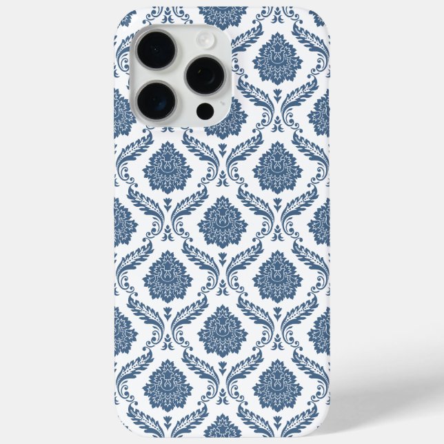 Rococo Damask Pattern Blue on White Case-Mate iPhone Case (Back)