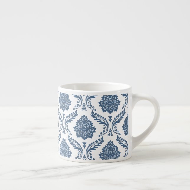 Rococo Damask Pattern Blue on White Espresso Cup (Right)