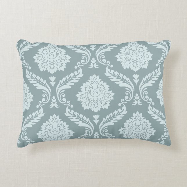 Rococo Damask Pattern Duck Egg Blue+Teal Accent Pillow (Front)