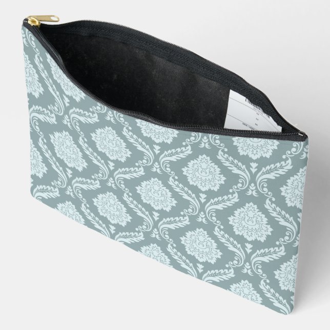 Rococo Damask Pattern Duck Egg Blue+Teal Accessory Pouch (Open)