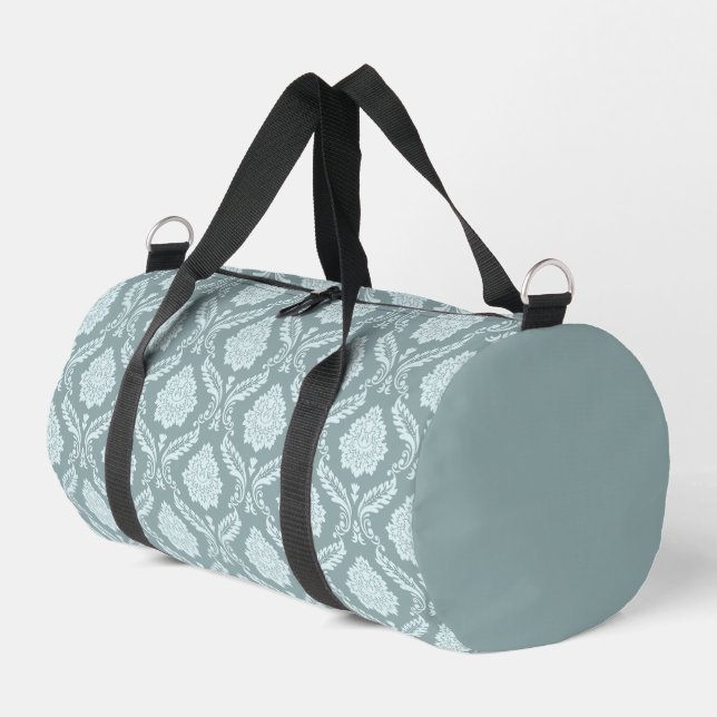 Rococo Damask Pattern Duck Egg Blue+Teal Duffle Bag (Left Corner)
