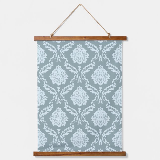 Rococo Damask Pattern Duck Egg Blue+Teal Hanging Tapestry (Front)
