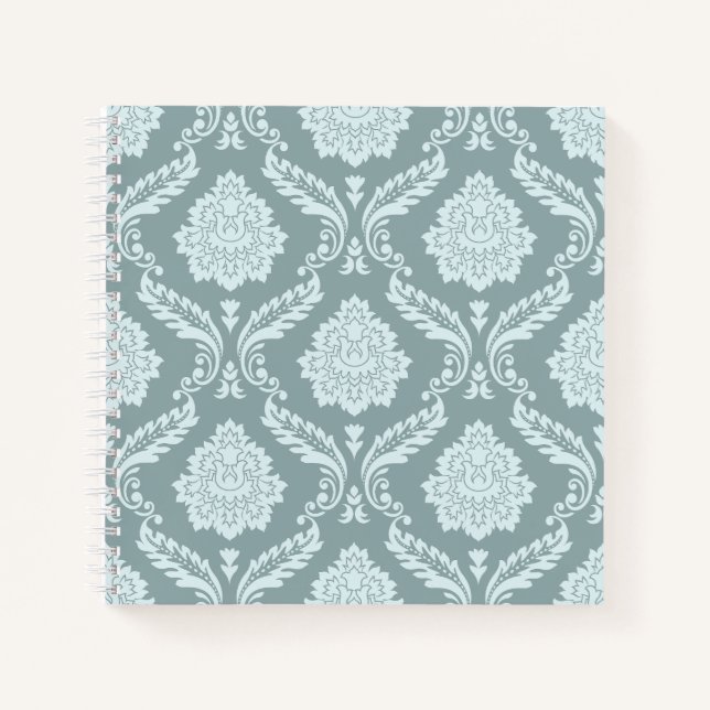Rococo Damask Pattern Duck Egg Blue+Teal Notebook (Front)