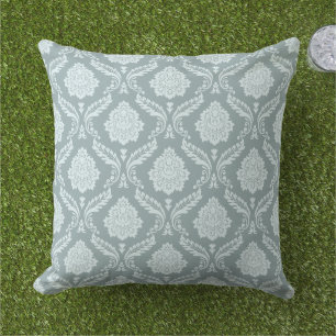 Rococo Damask Pattern Duck Egg Blue+Teal Outdoor Pillow