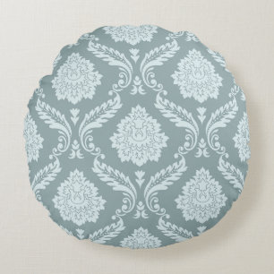 Rococo Damask Pattern Duck Egg Blue+Teal Round Pillow