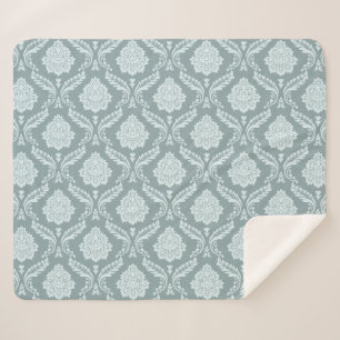 Rococo Damask Pattern Duck Egg Blue+Teal Sherpa Blanket