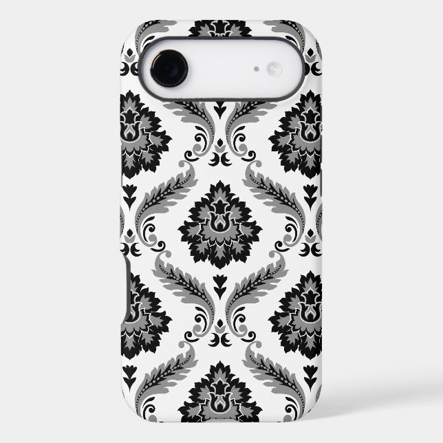 Rococo Damask Pattern Grey Black White (Back)
