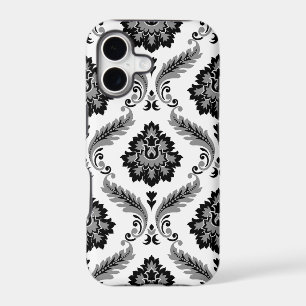 Rococo Damask Pattern Grey Black White
