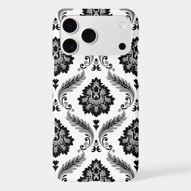 Rococo Damask Pattern Grey Black White (Verso)