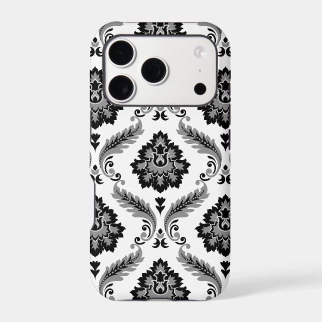 Rococo Damask Pattern Grey Black White (Verso)