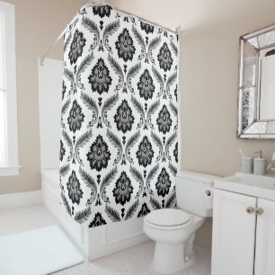 Rococo Damask Pattern Grey Black White