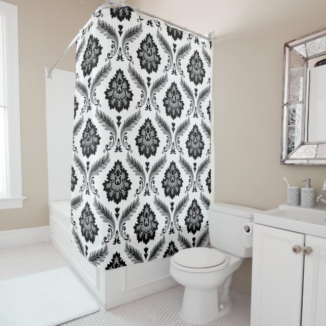 Rococo Damask Pattern Grey Black White (In Situ)