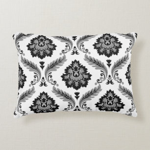 Rococo Damask Pattern Grey Black White Accent Pillow