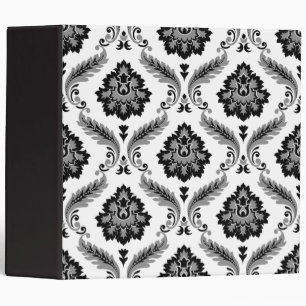 Rococo Damask Pattern Grey Black White Binder