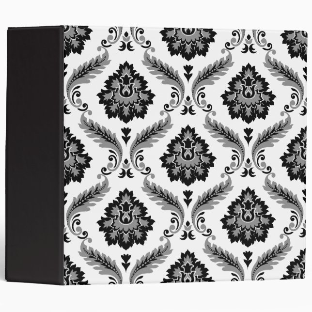 Rococo Damask Pattern Grey Black White Binder (Front/Spine)