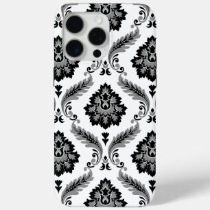 Rococo Damask Pattern Grey Black White iPhone 15 Pro Max Case