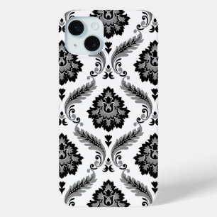 Rococo Damask Pattern Grey Black White iPhone 15 Mini Case