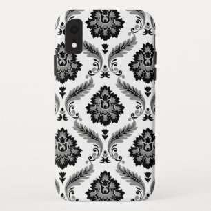 Rococo Damask Pattern Grey Black White iPhone XR Case