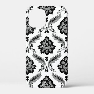 Rococo Damask Pattern Grey Black White iPhone 12 Mini Case