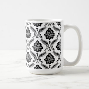 Rococo Damask Pattern Grey Black White Coffee Mug