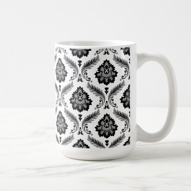 Rococo Damask Pattern Grey Black White Coffee Mug (Right)