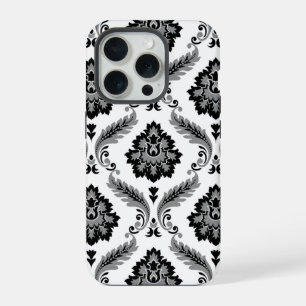 Rococo Damask Pattern Grey Black White iPhone 15 Pro Case