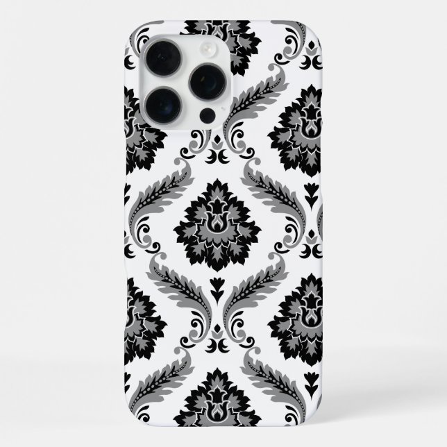 Rococo Damask Pattern Grey Black White iPhone Case (Back)