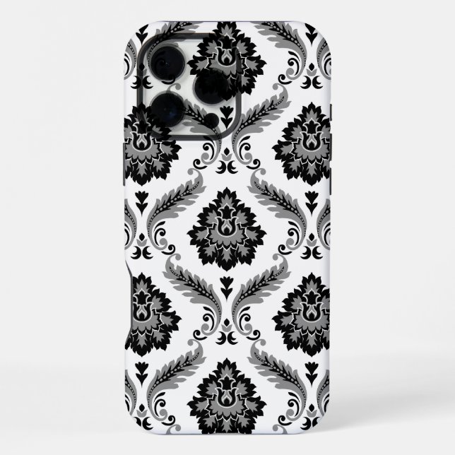 Rococo Damask Pattern Grey Black White iPhone Case (Back)