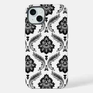 Rococo Damask Pattern Grey Black White iPhone 15 Plus Case