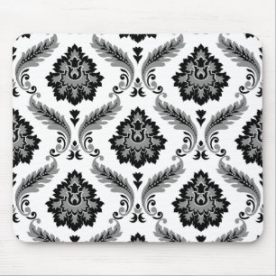 Rococo Damask Pattern Grey Black White Mouse Pad