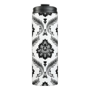 Rococo Damask Pattern Grey Black White Thermal Tumbler