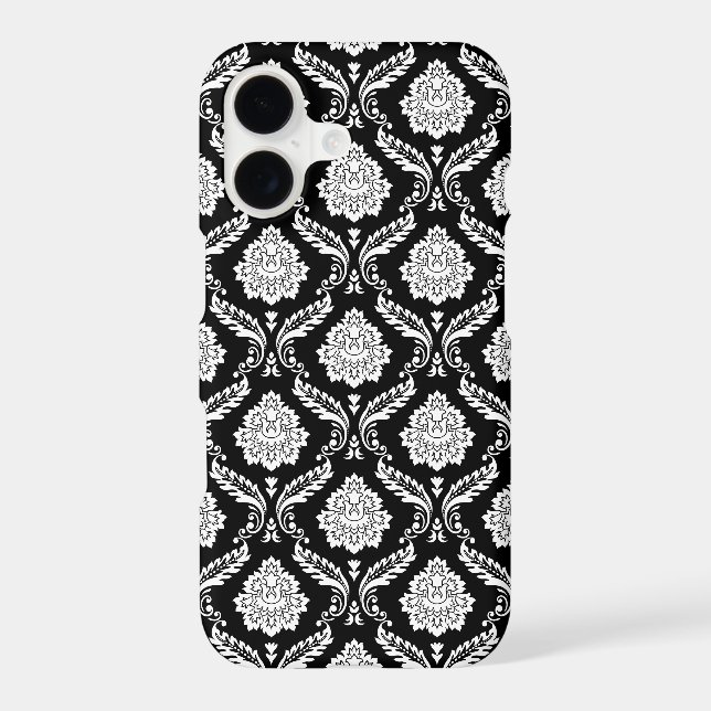 Rococo Damask Pattern White on Black  (Back)