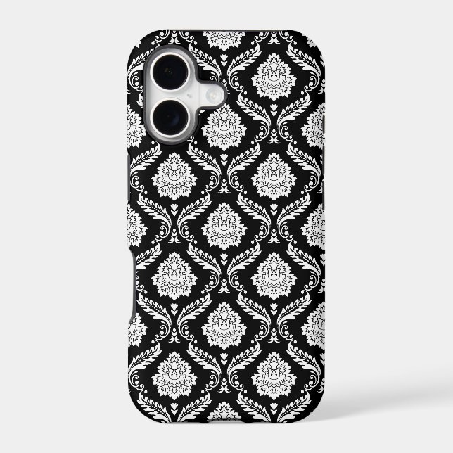 Rococo Damask Pattern White on Black  (Back)