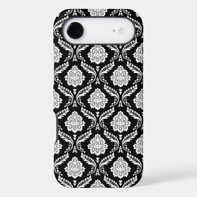 Rococo Damask Pattern White on Black  (Back)