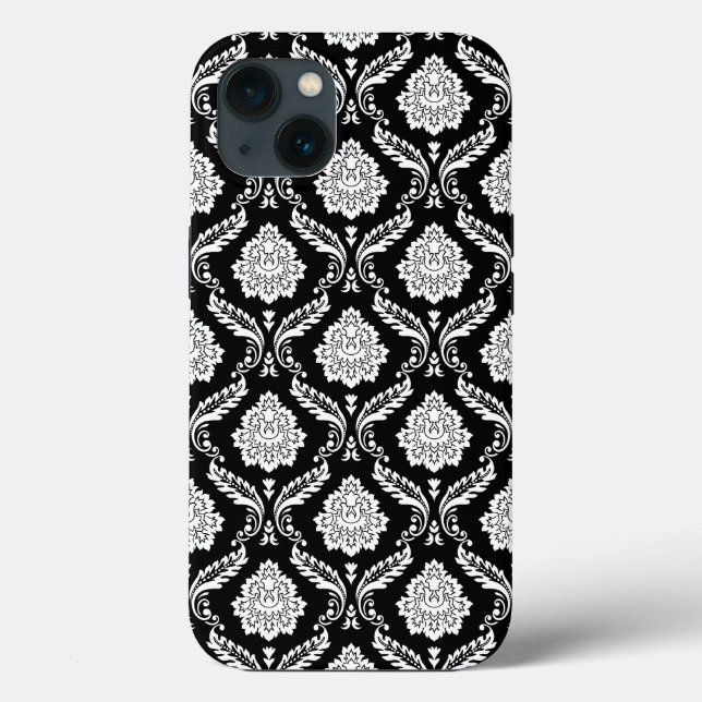 Rococo Damask Pattern White on Black  Case-Mate iPhone Case (Back)
