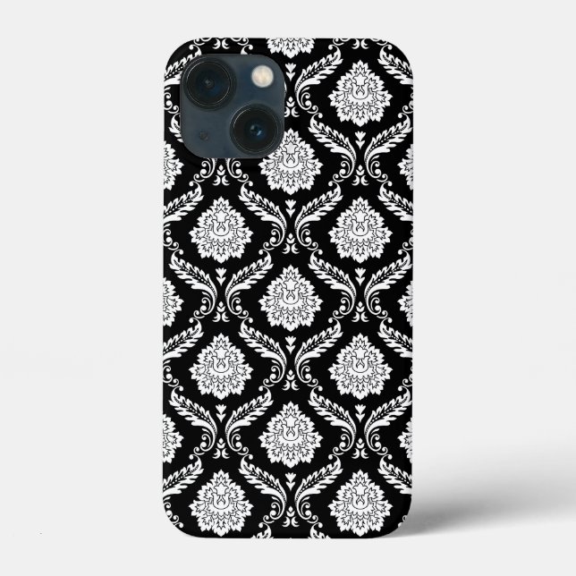 Rococo Damask Pattern White on Black  Case-Mate iPhone Case (Back)